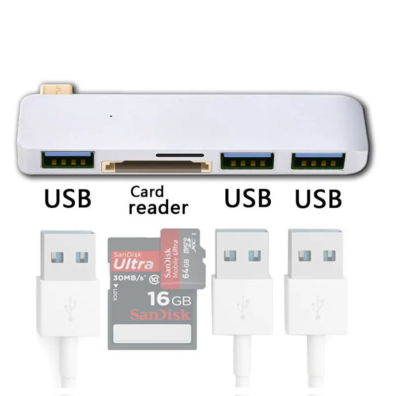 EASYA 5-в-1 Thunderbolt 3 адаптер USB C концентратор с устройство для чтения карт SD TF слот 3,0 Порты и разъёмы для MacBook Pro/Air Тип-C