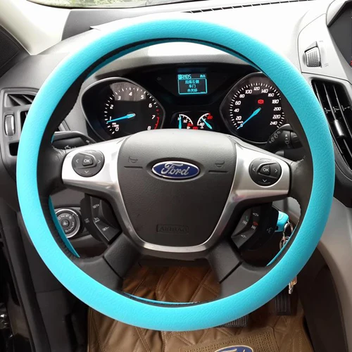 blue Новые автомобильные аксессуары, чехол на руль, черные кожаные текстурированные силиконовые перчатки(красный/фиолетовый/коричневый/зеленый/розовый - Название цвета: blue