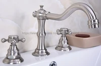 bathroom brushed nickel mixer faucet two handles 3 hole basin sink hot cold water taps nbn012