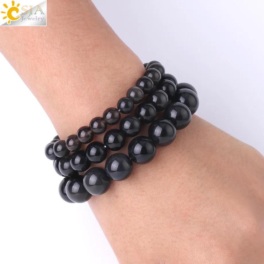 CSJA натуральный камень ледяной Радуга обсидиановый мужские браслеты 6 8 10 мм