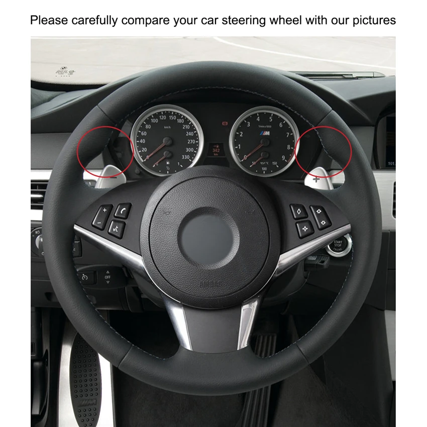 Черный PU искусственная кожа Чехол рулевого колеса автомобиля с выпуклой для BMW E60