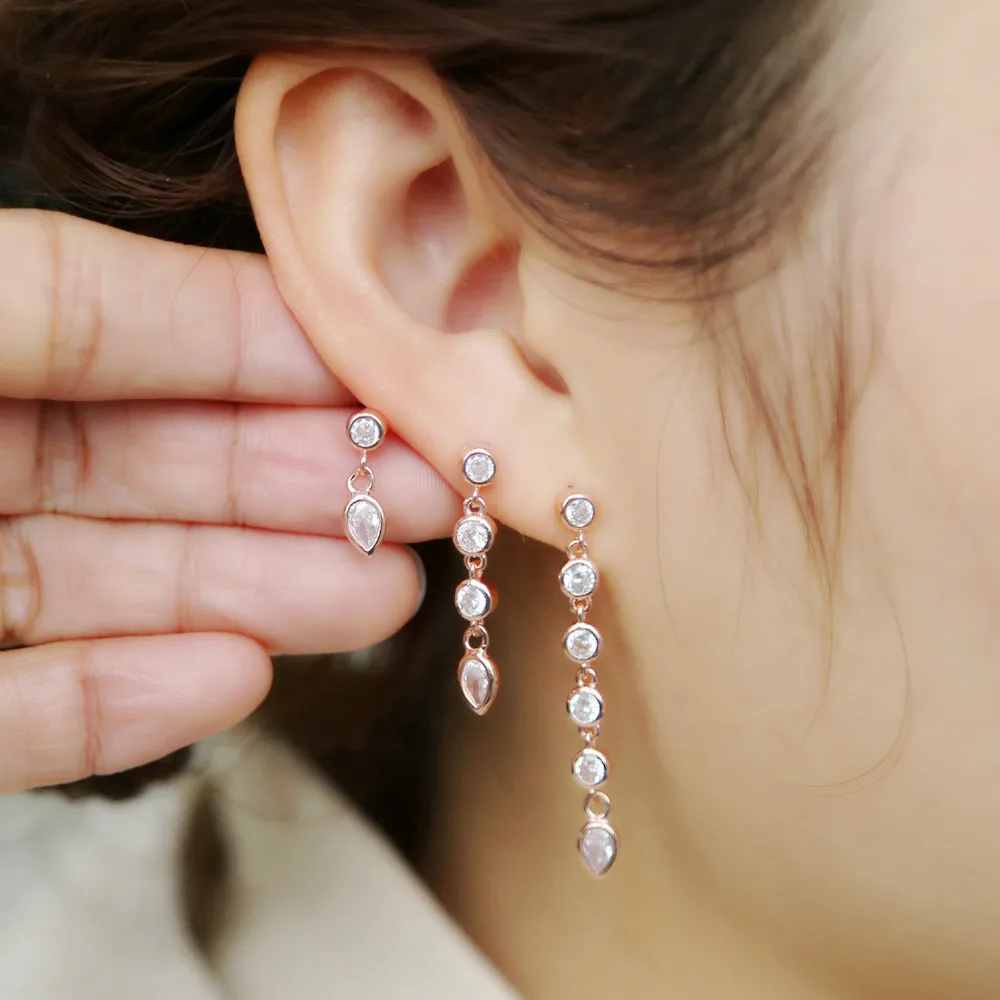 2021 trendy rose color water drop long earrings for women paved shiny cz three type available elegant jewelry wedding gift | Украшения и