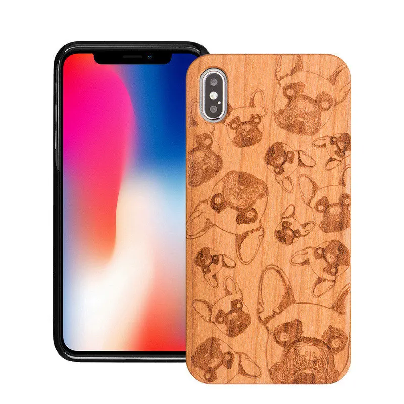 Bulldog Роскошный чехол из вишневого дерева для iPhone 5 5SE XS MAX XR 6 6S Plus с животным узором, жесткая Силиконовая задняя крышка на 5s 7 8 Plus Shell - Цвет: Bulldog
