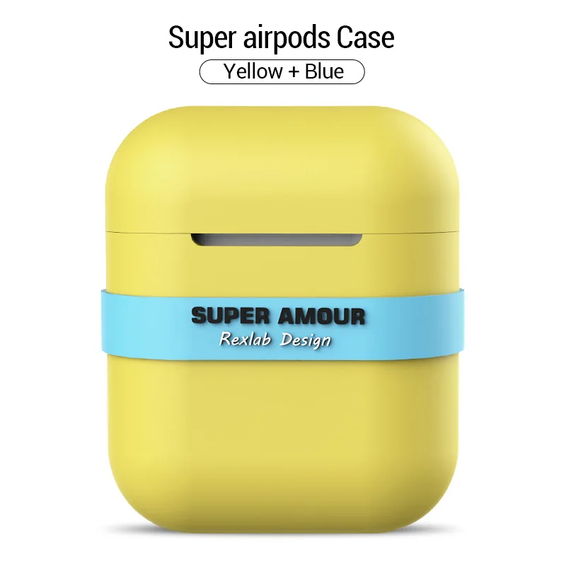 Yellow blue PZOZ для Apple airpods чехол Аксессуары для airpods чехол для наушников bluetooth беспроводной ремешок мягкий силиконовый защитный - Цвет: Yellow blue