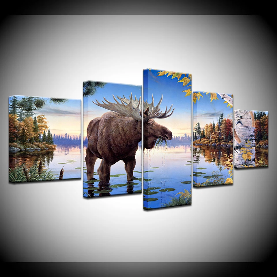 Canvas painting scary cow in the water 5 murals art modular wallpaper poster print for living room home decor | Дом и сад
