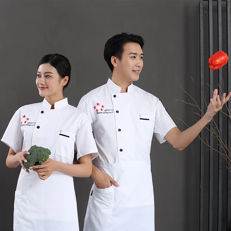 2019 унисекс пятиконечная звезда с коротким рукавом Куртка шеф повара пальто