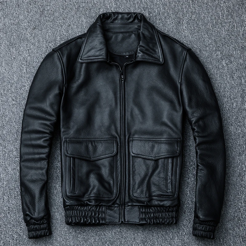 Мужская куртка размера плюс 4xl из натуральной коровьей кожи A2 куртка пилота для мужчин черная короткая Весенняя осенняя куртка A080