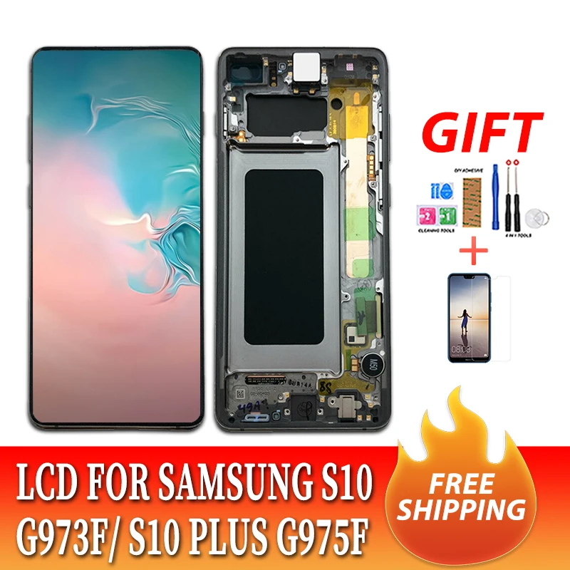 Amoled ЖК-дисплей с рамкой для SAMSUNG Galaxy S10 G9730 дисплей S10+ Plus G9750 сенсорный экран дигитайзер