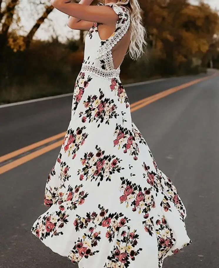 2018 летнее пляжное платье с цветочным принтом v-образным вырезом богемное без