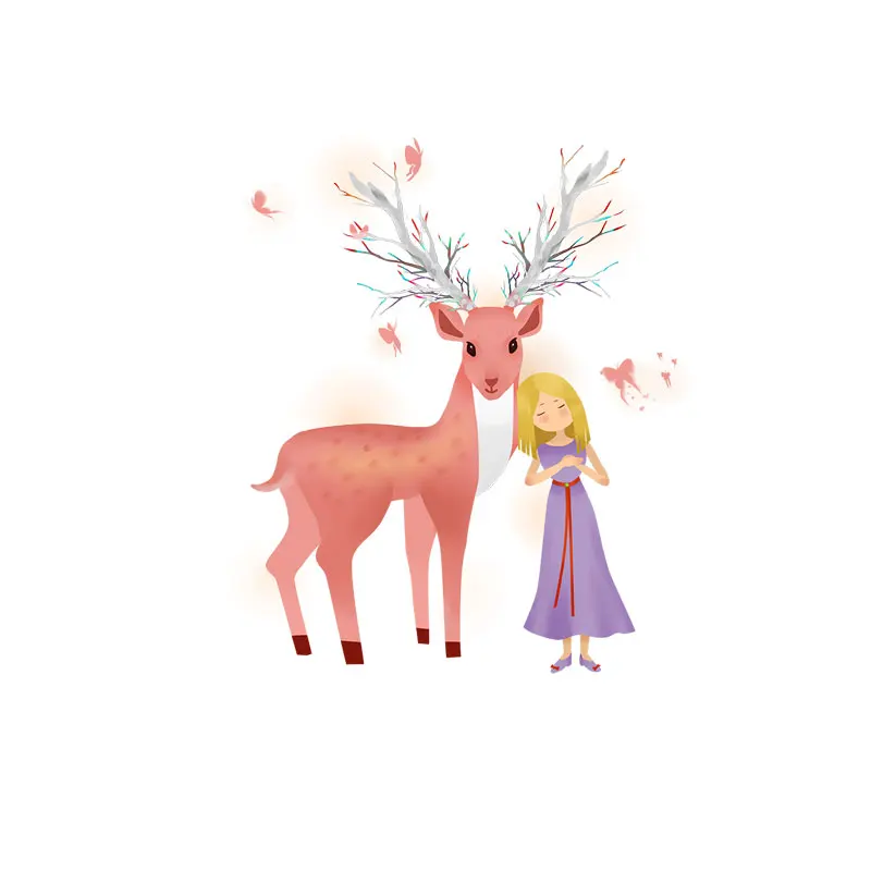 Персонализированная цветная Наклейка на стену с мультяшным оленем и маленькой