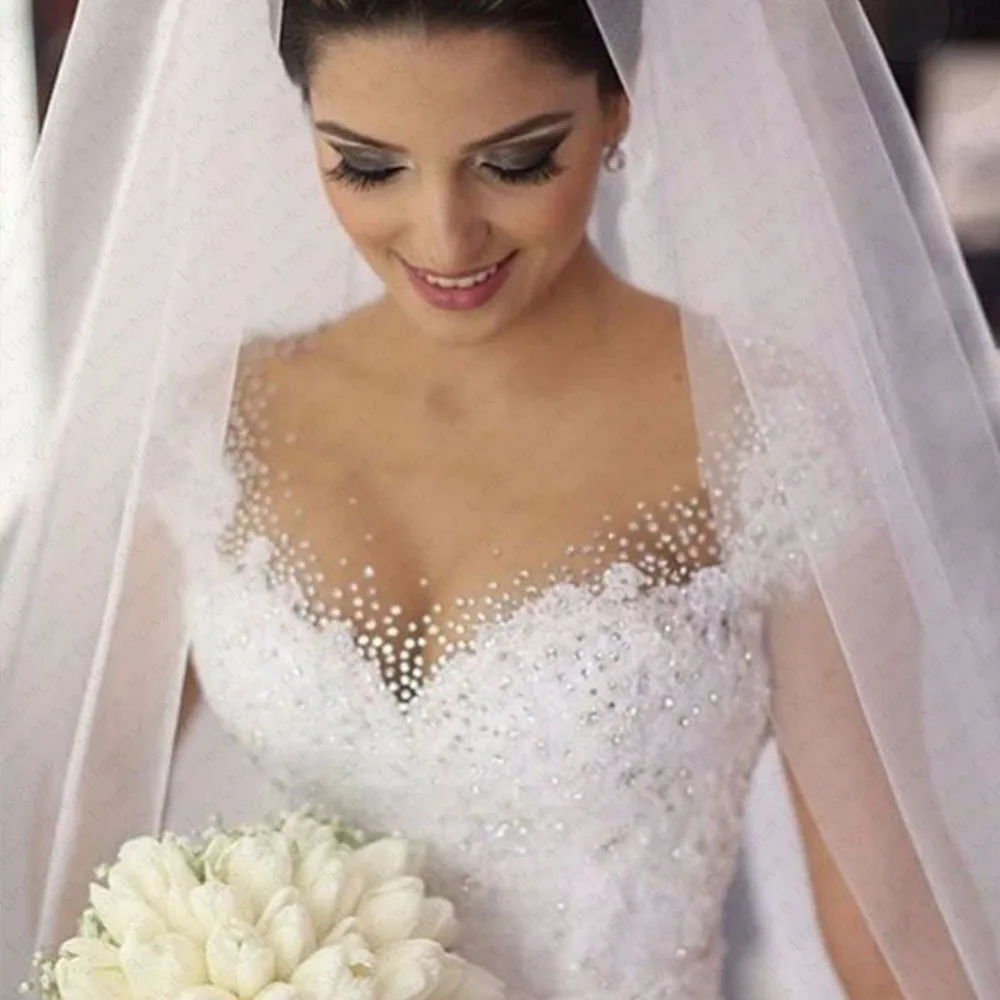 Кружевное свадебное платье Vestido De Noiva роскошное бальное с глубоким вырезом и