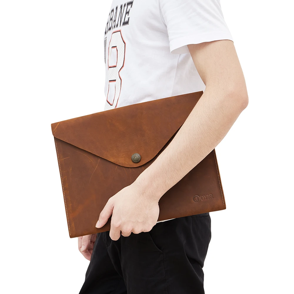 

Genuine Leather Document Bag A4 Ipad Bag Leather Solid Vintage Hasp Handbag Clutch Bag Envelope For Men Man's Clutch New