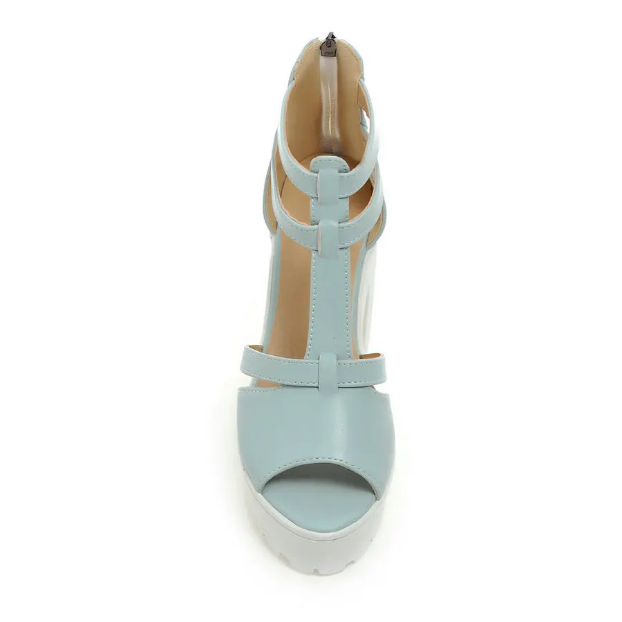 Plus Size 11 12 Punk Style Ladies Zipper Wedding Shoes T-strap Peep Toe Summer Platform Women Shoe Square High Heel Woman Pumps | Обувь