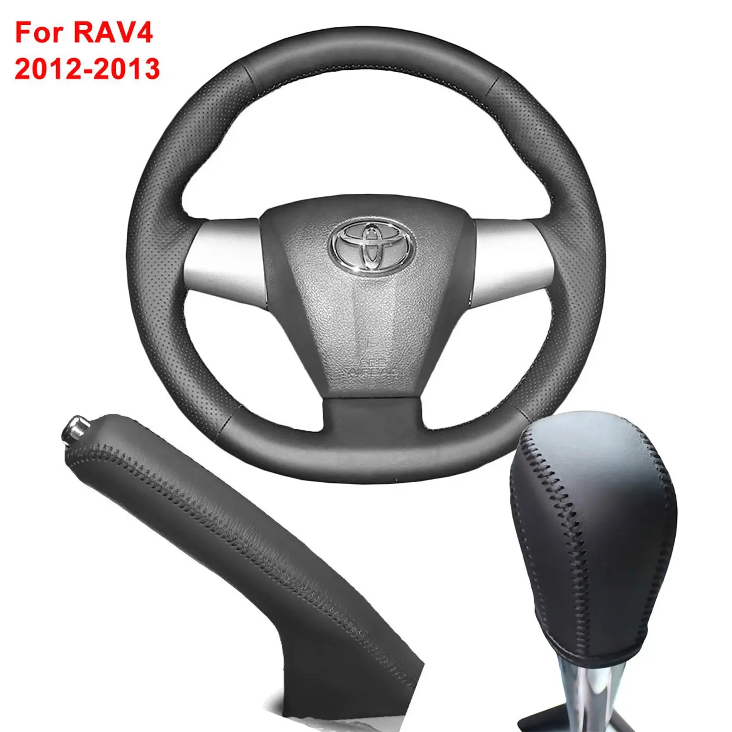 RAV4 3 PCS SET PONSNY автомобильный Редуктор/ручной тормоз/рулевое управление чехол из натуральной кожи для Toyota Corolla 2011 RAV4 2012-2013 авто сшитый вручную чехол - Название цвета: RAV4 3 PCS SET