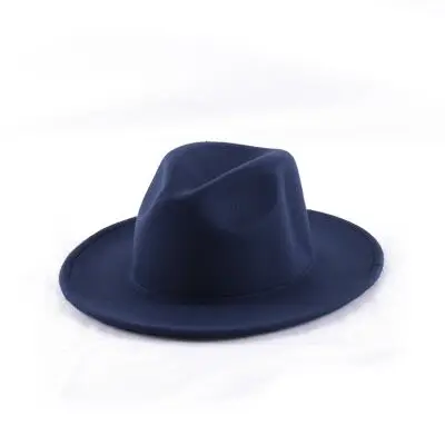Осенне-зимняя женская фетровая шляпа Fedoras большой край шляпы для женщин британский стиль винтажные церковные шляпы женские плоские шляпы Fedoras - Цвет: Navy
