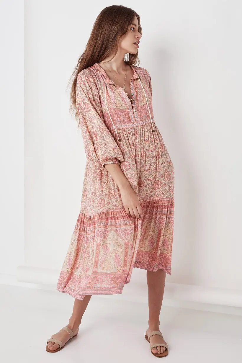 BOHOFREE богемное Праздничное Платье макси с длинным рукавом свободные пляжные