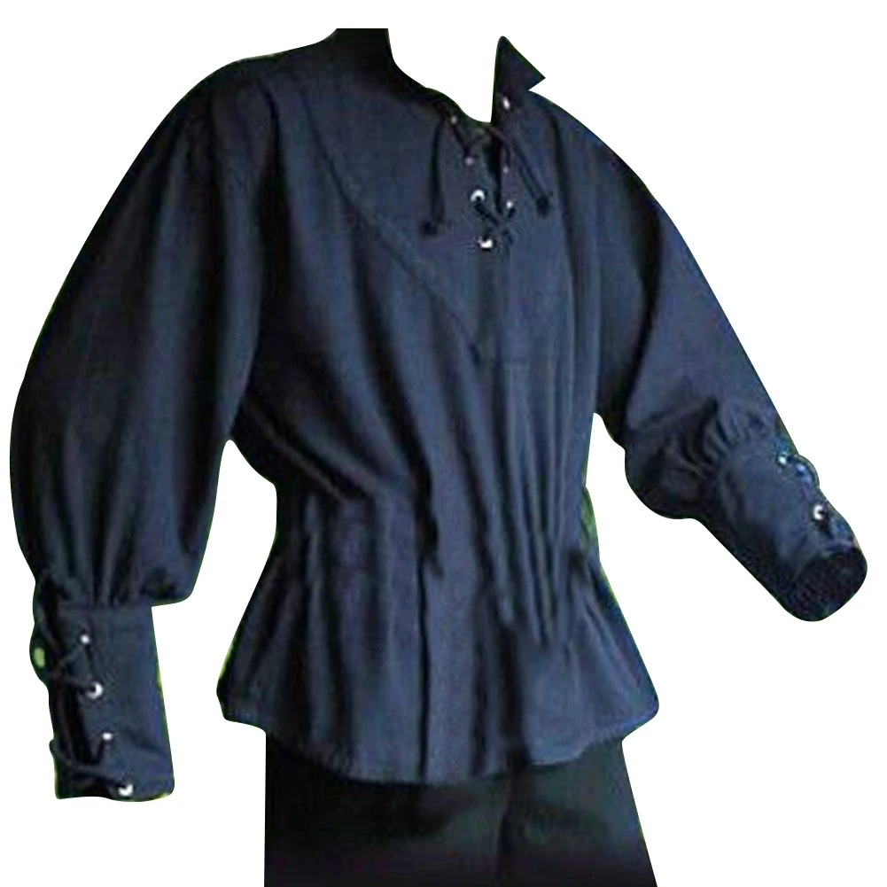 Средневековая мужская рубашка однотонный бандаж стоячий воротник рыцарский Топ