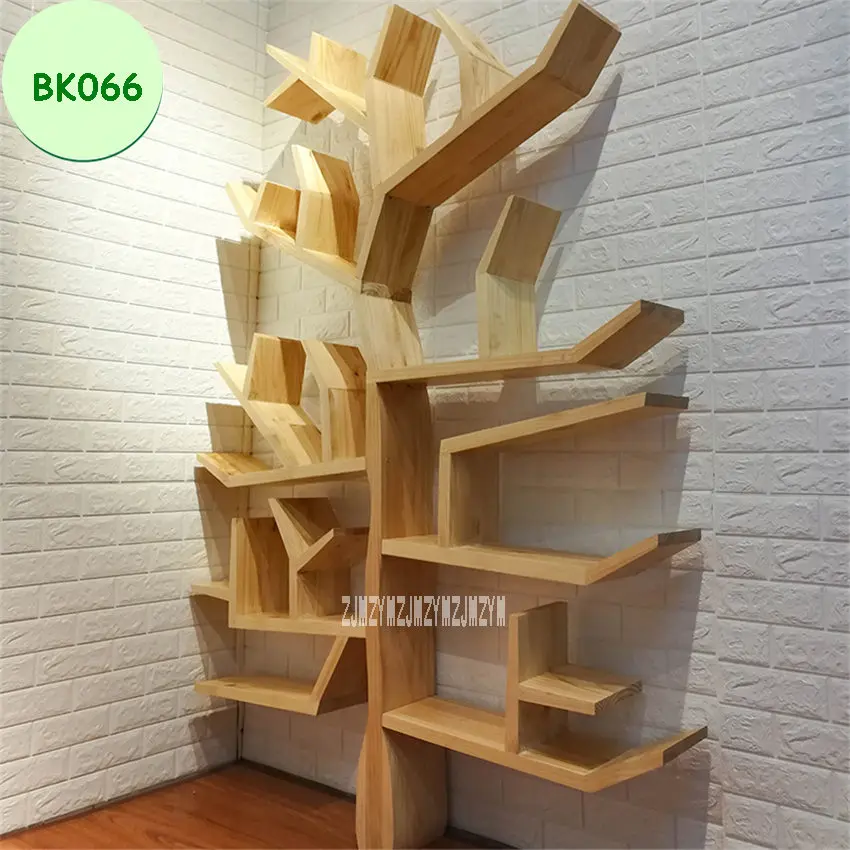 2m wood color BK066 креативная твердая деревянная книжная полка для гостиной стена спальни, декоративный книжный шкаф DIY деревянная книжная полка в форме дерева - Цвет: 2m wood color