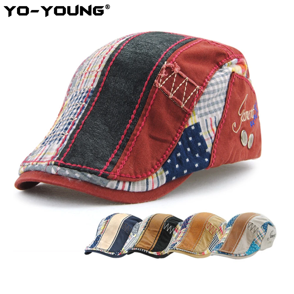 Yo Young Patch Work берет в стиле винтаж шапки Casquette уличные модные солнцезащитные
