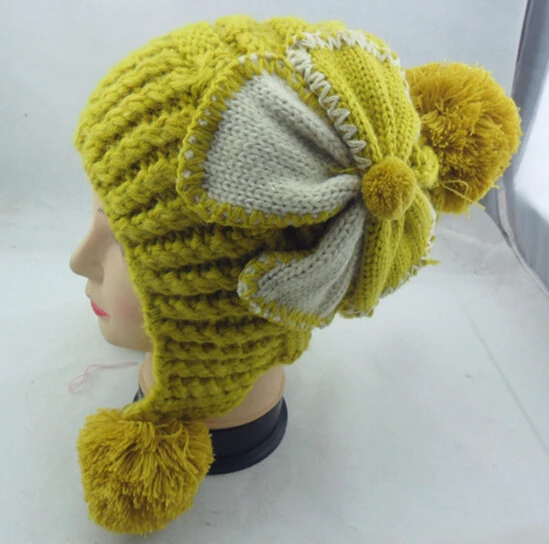 Корейской волны осень и зима с бантом симпатичные уха г-жа теплая шерсть шляпа