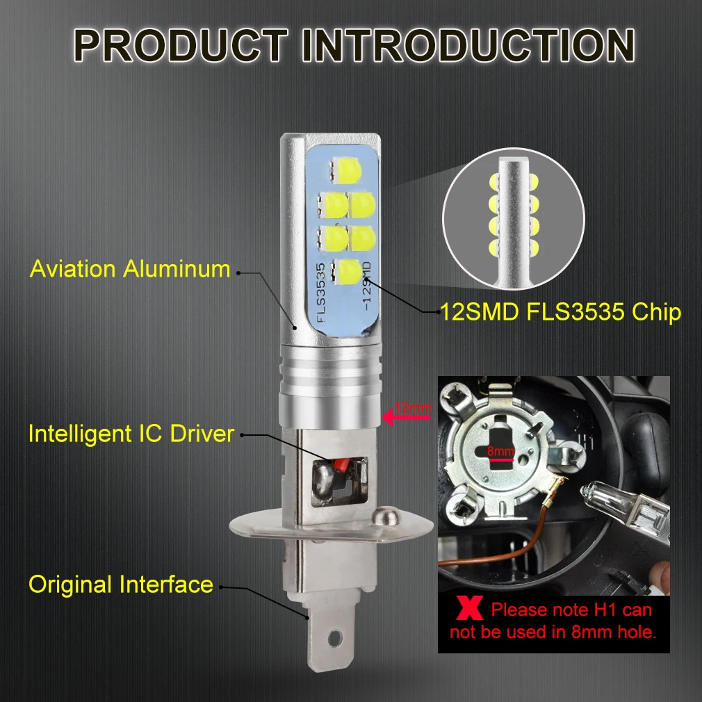 2 шт. Автомобильные светодиодные лампы H1 H3 1400 лм 6500 К|Передние LED-фары для авто| |