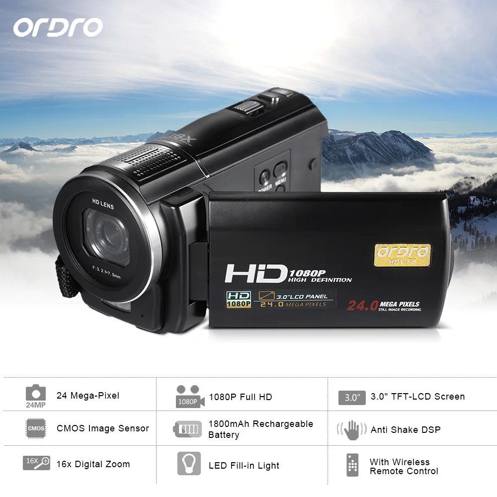 Ordro HDV F5 WIFI 1080P Full HD Цифровая видеокамера 24MP 16X Zoom Recoding 3 0 &quotЖК экран дистанционное