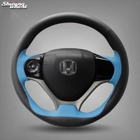 shining wheat hand stitched black blue steering wheel cover for honda civic 2012 2014 car special