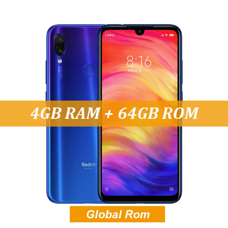 Blue Xiaomi Redmi Note 7 с глобальной прошивкой, 4 ГБ, 64 ГБ, Восьмиядерный процессор Snapdragon 660, камера 48 МП, 6,3 дюйма, FHD экран с защитой от воды, мобильный телефон, QC 4,0 - Цвет: Blue