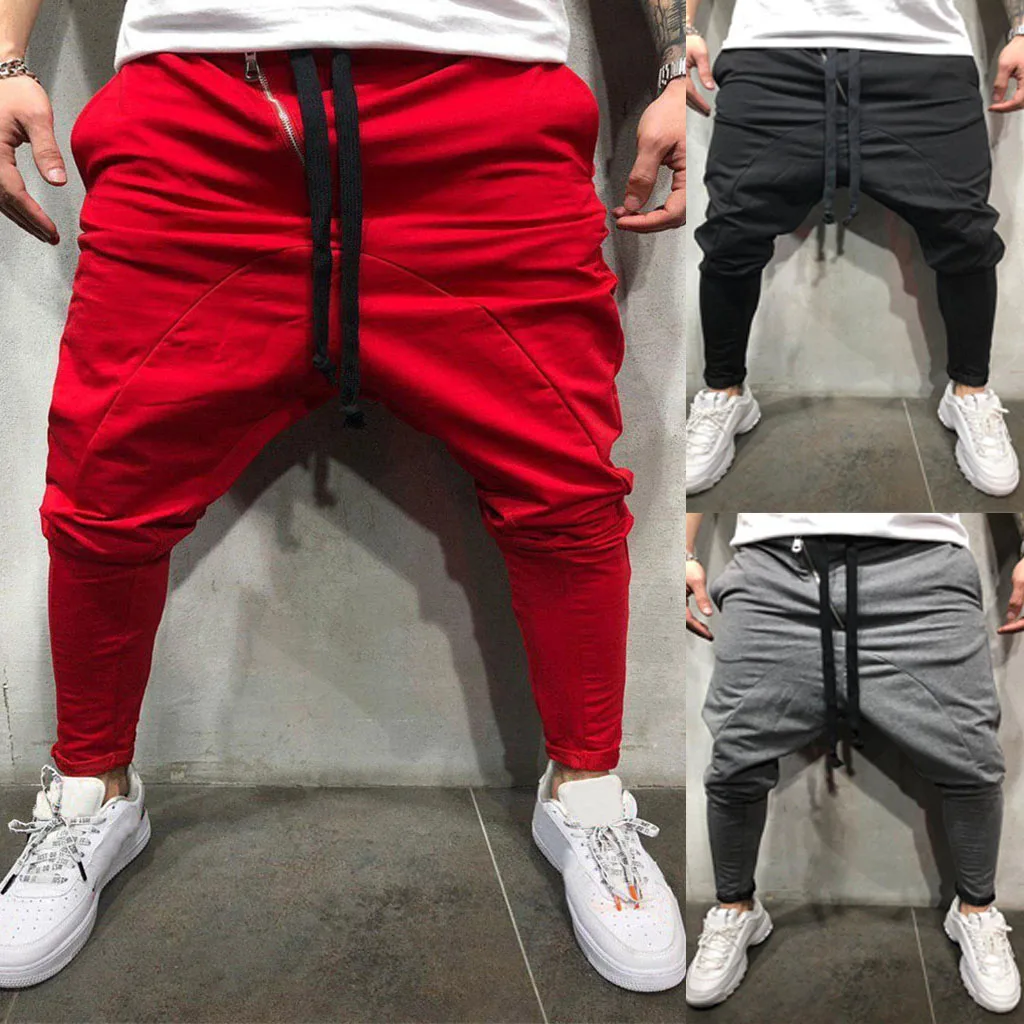 2019 Горячие Модные мужские s Стяжные ремни брюки повседневные на молнии свободные