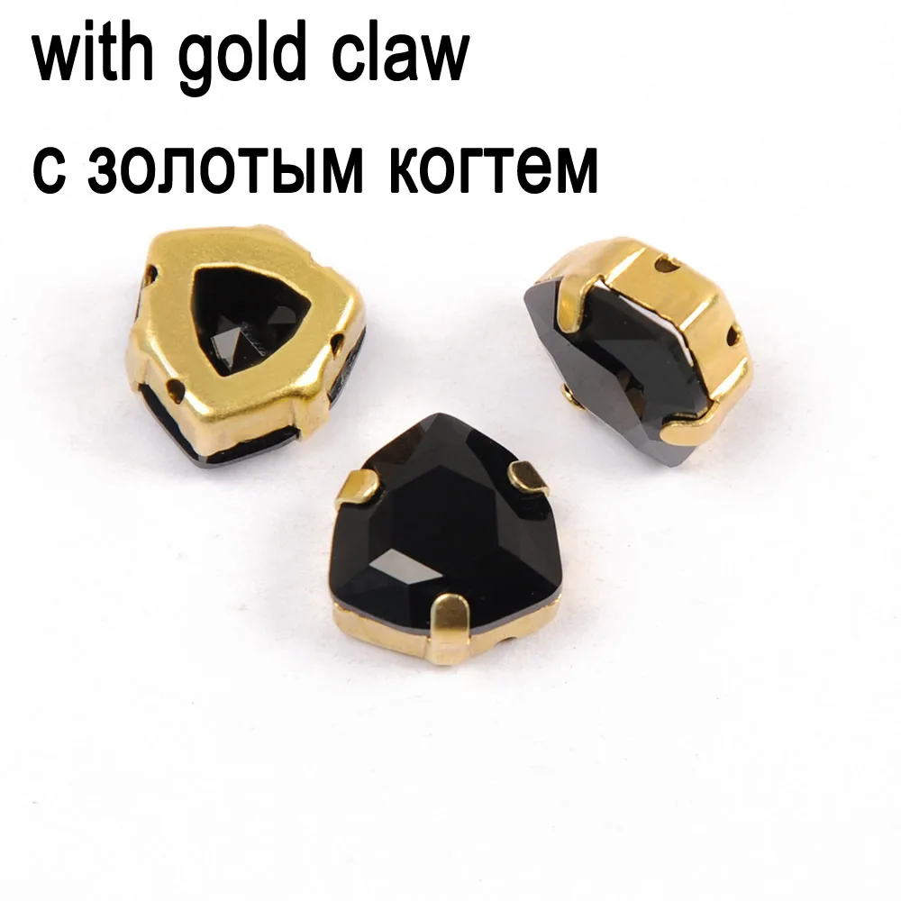 crystal with gold Черные стразы остроконечной формы пришить на Стразы Стеклярус для шитья жир Trilliant форма горный хрусталь diy аксессуары для одежды - Цвет: crystal with gold