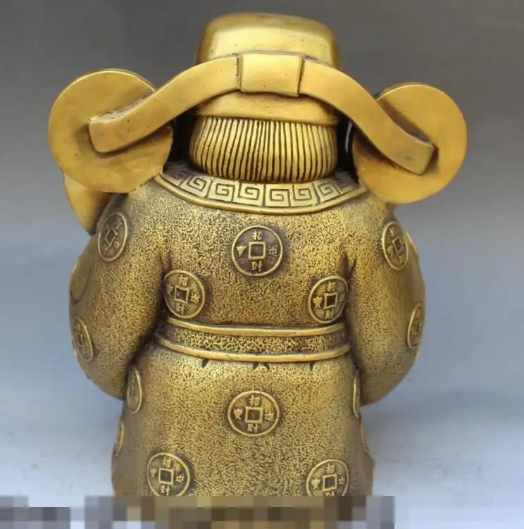S4819 11&quot Chinese Bronze Stand Dragon Mammon God Wealth Money Yuanbao Ru Yi Statue | Дом и сад