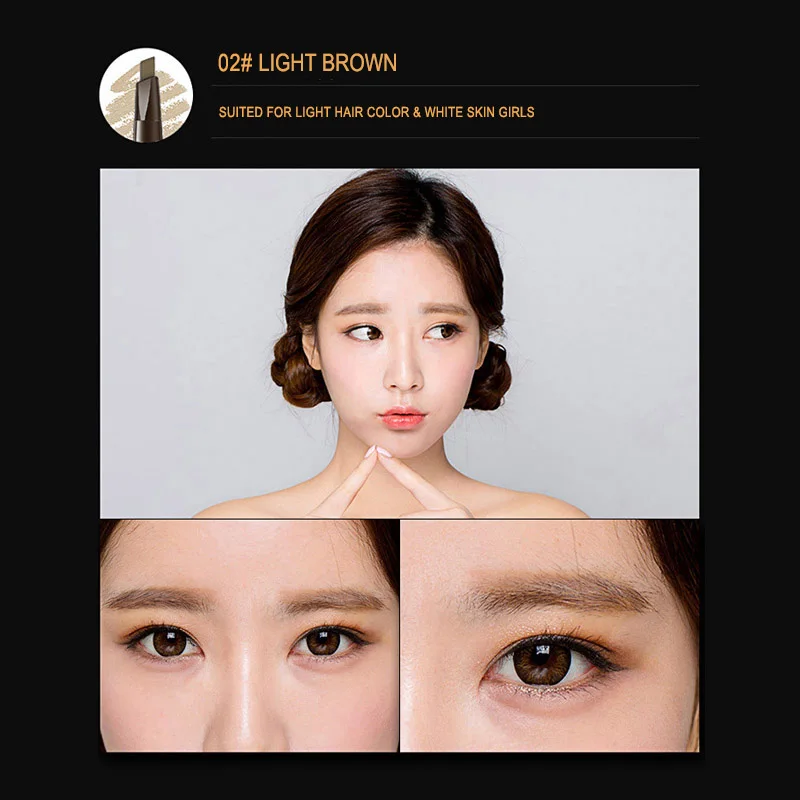 02 Light Brown BIOAUNT 1 шт., профессиональный женский карандаш для бровей, макияж, водостойкий, автоматический микроблейдинг, карандаши для бровей, хорошая мебель и высокое качество - Цвет: 02 Light Brown