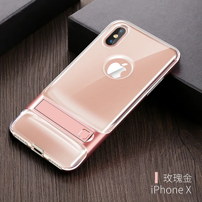 Крышка корпуса ля iPhone X для Apple IPhone X PC+ Силиконовый Hybird подставка для телефона Capa Funda Coque для женщин и мужчин - Цвет: Crystal Rose Gold