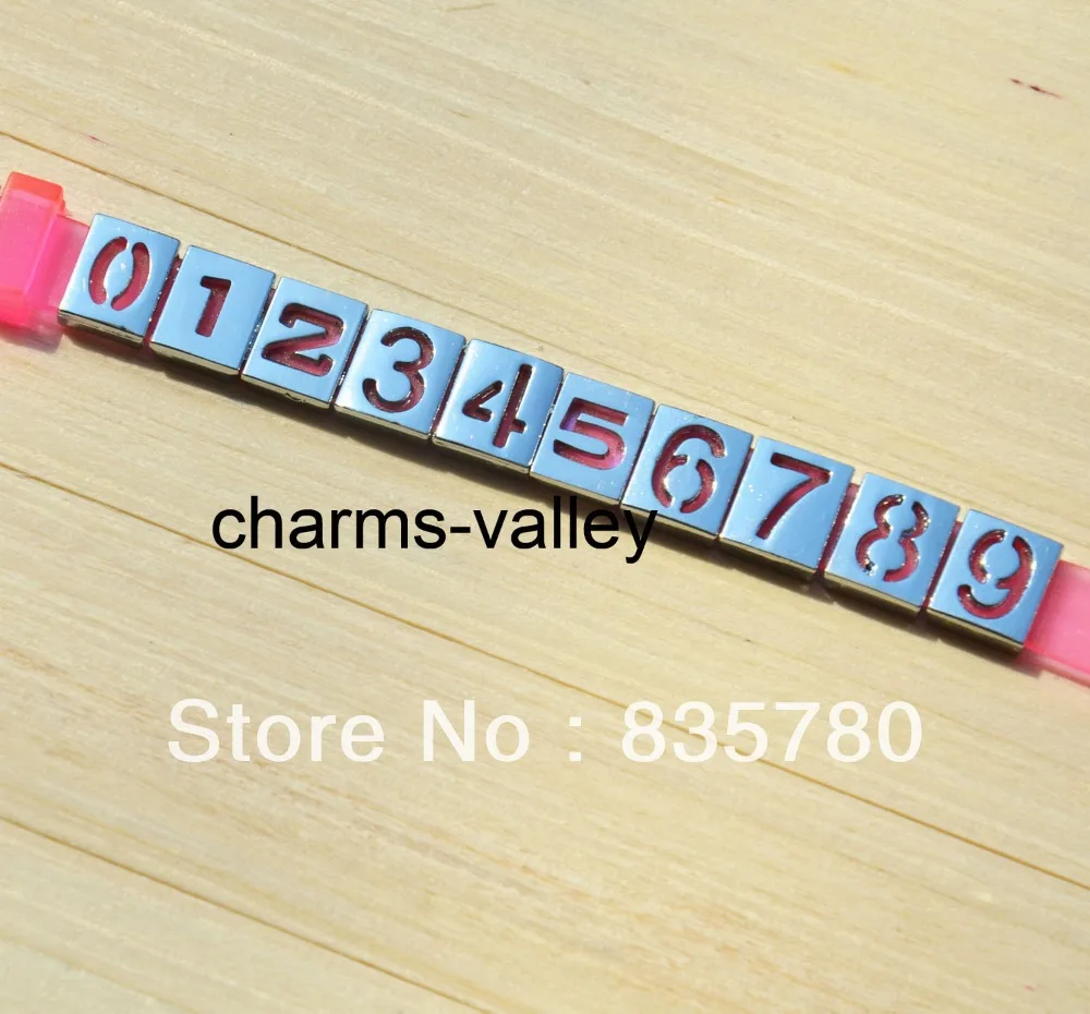 

50PCS 8MM Hollow Slide Charms Numbers DIY Accessory Fit 8mm Wristband Belts Pet Dog Collars Strips Keychain