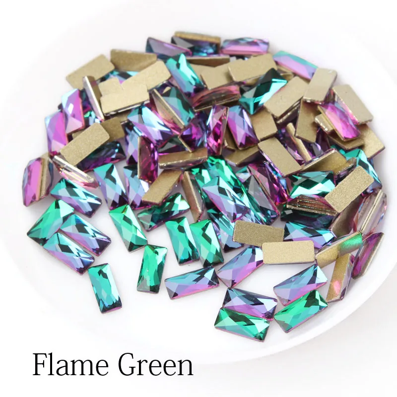 Flame green Новая мода 3x7 полоски для дизайна ногтей Стразы смешанные витражные кристаллы 30 шт/100 шт для украшения ногтей - Цвет: Flame green