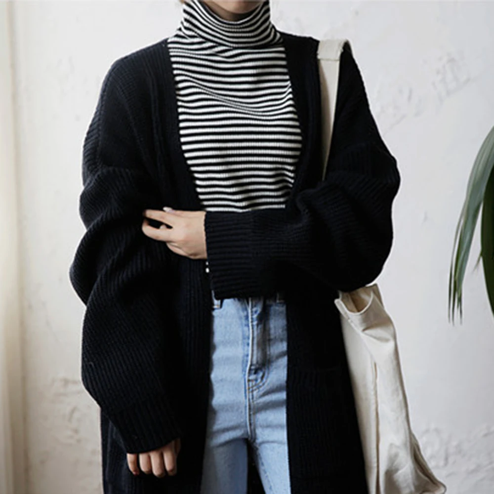 Корейский шикарный длинный кардиган 2018 осенне зимний вязаный свободный свитер с