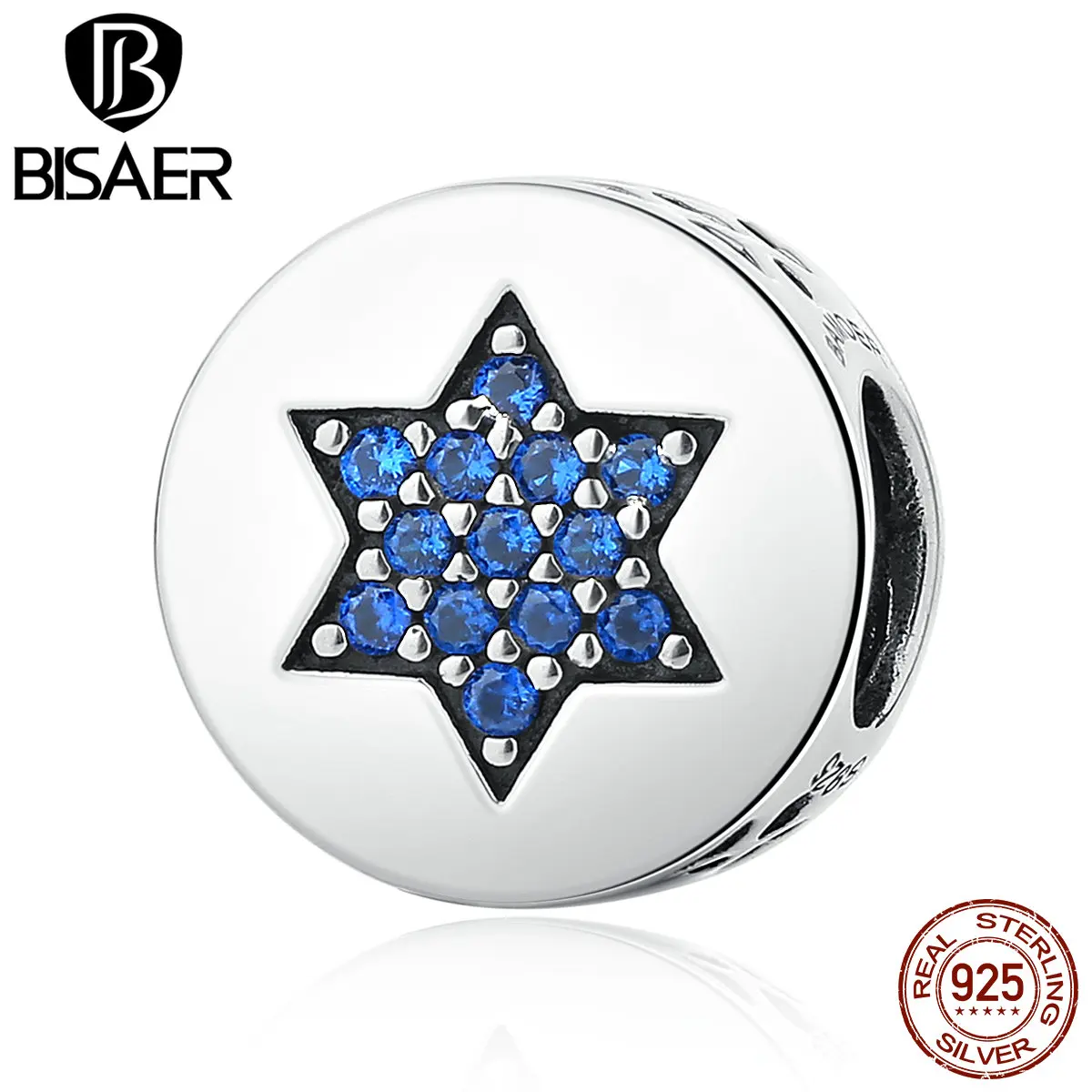 BISAER Genuine 100% 925 Sterling Silver Blue Faith Round Charms fit Bracelets Women Beads &amp Jewelry Makings SC105 | Украшения и