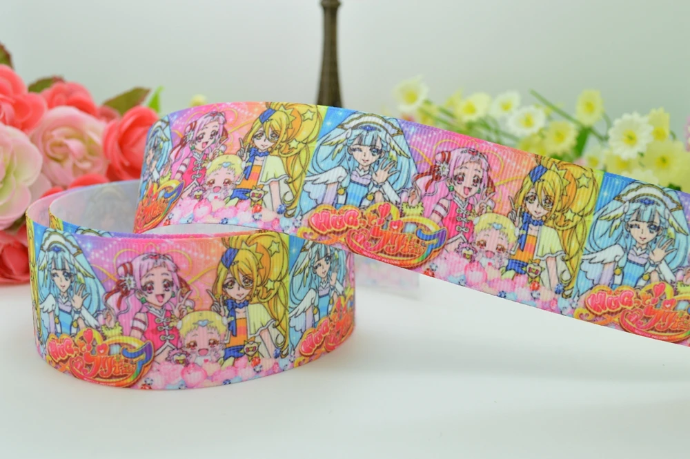 DUWES 1 5 &quot38 мм 2 10 50 ярдов hugtto precure zerochan Pretty Cure Printed grosgrain лента для волос бант ручной