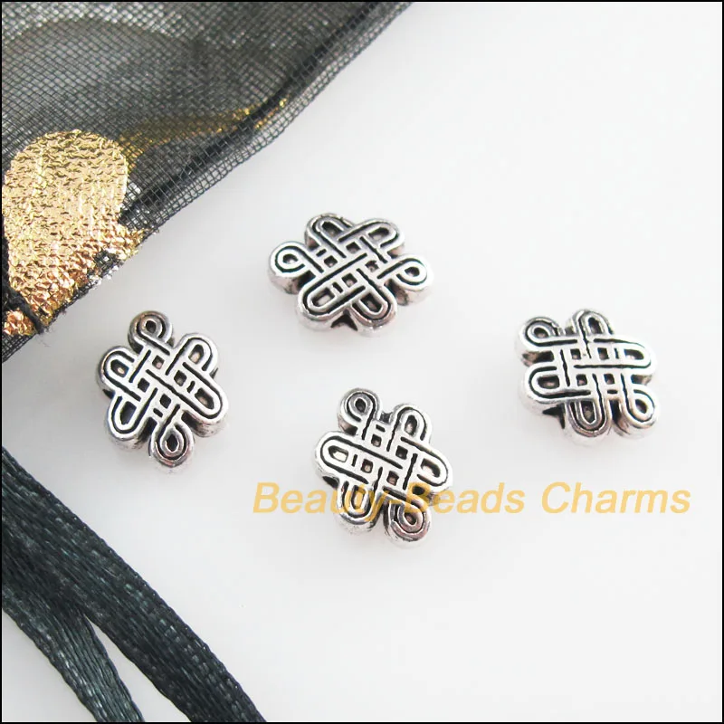 New 40Pcs Tibetan Silver Color Chinese Knot Spacer Beads Charms 7x10mm | Украшения и аксессуары