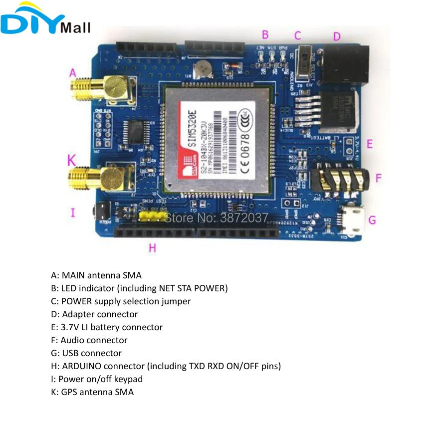 SIM5320E макетная плата 3g модуль GSM GPRS gps Плата расширения аудио разъем четырехдиапазонная антена GSM gps для Arduino