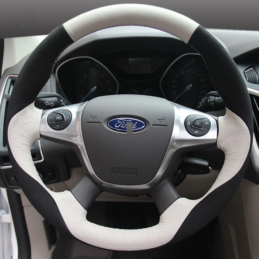 Рулевого колеса автомобиля Обложка для Ford Focus 3 2012- Ecosport 2013- Mondeo Kuga автомобильные Аксессуары Укладка - Название цвета: color 2