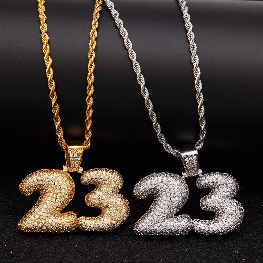 В стиле хип хоп Полный AAA CZ Циркон Bling лед из числа 23 красивое женское ожерелье