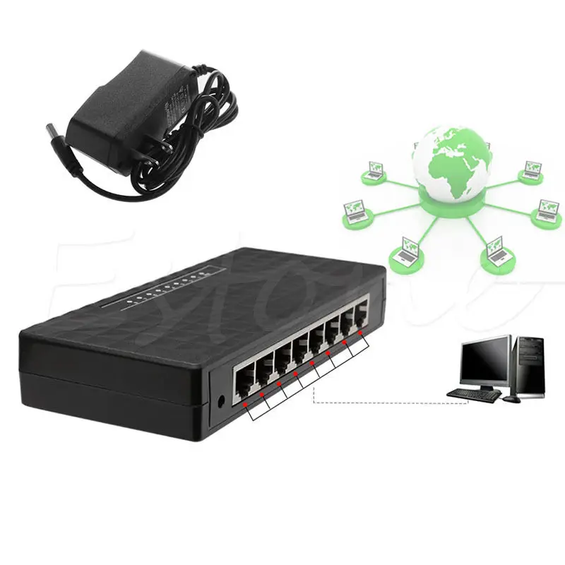 Штепсельная Вилка американского стандарта 10/100/1000 Мбит/с Ethernet 8 портов RJ 45 сетевая