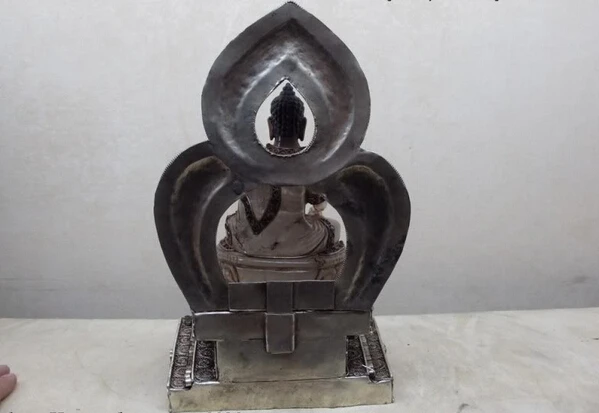 

fast shipping USPS to USA S3291 Tibet Silver handwork inlay ruby emerald Crystal RuLai Sakyamuni Buddha Statue