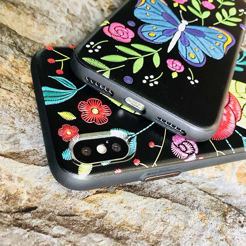 Kerzzil For iPhone 7 Plus Embroidery Rose Flower Butterfly Phone Case Soft TPU Silicon Cases Cover X 8 6 6s |