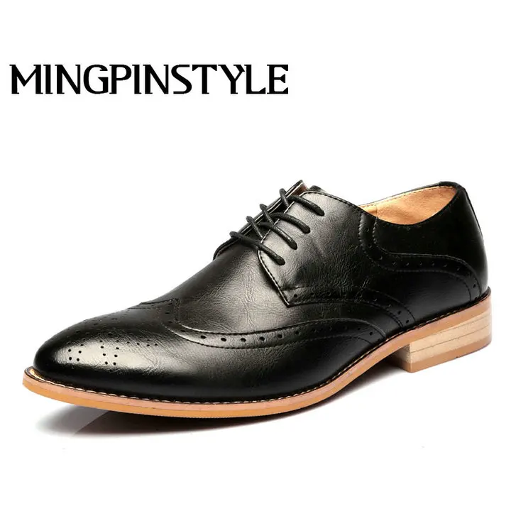 Dropshipping fashion new brand casual spring leather shoes mens dress business brogue shoes male lace up wedding shoes A005