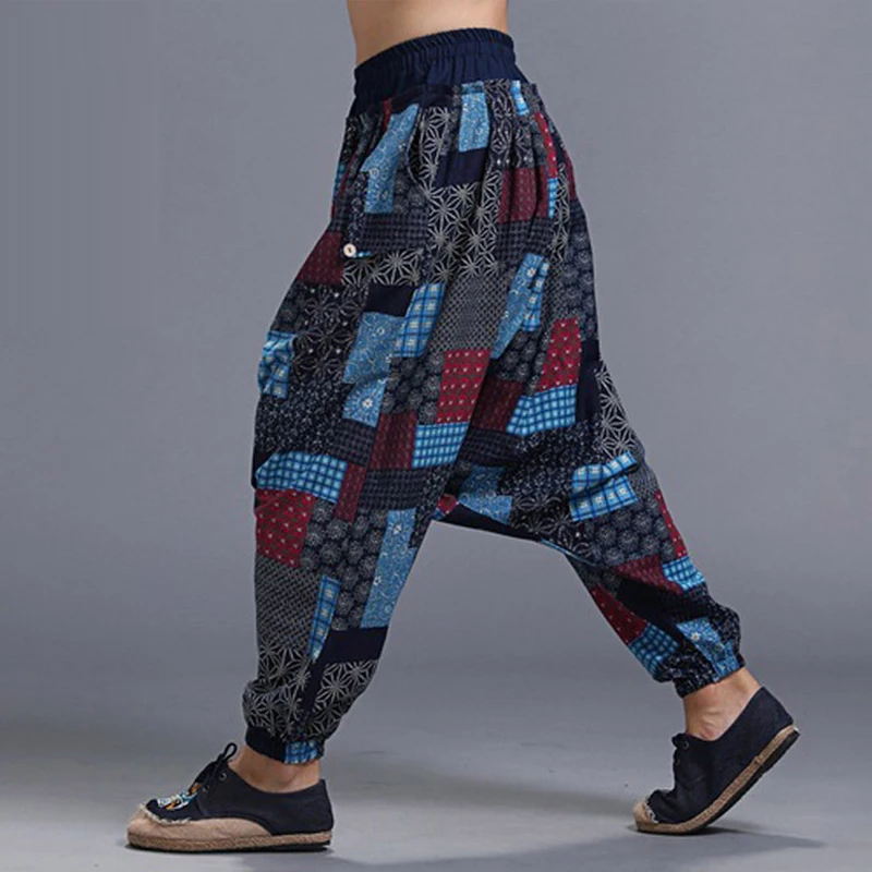 Брюки султанки Aladdin Hmong из хлопка и льна для мужчин женщин мешковатые брюки с