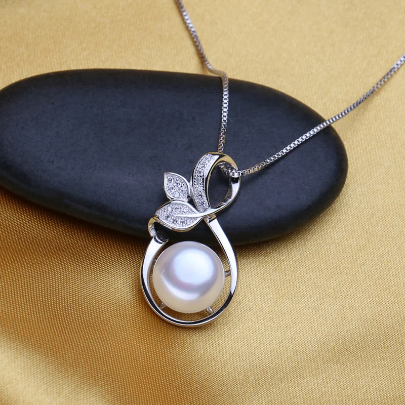 MITUO black Pearl Jewelry cute Pendant Necklace fashion style Natural Freshwater Silver Leaves gift box | Украшения и аксессуары