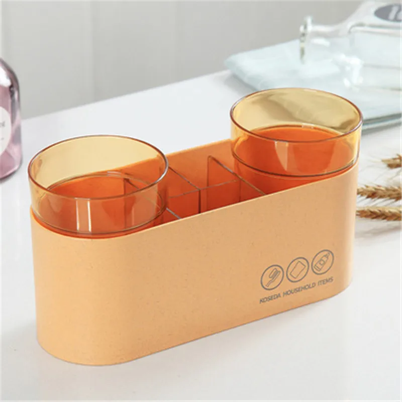 Double Cup-Orange BAISPO креативный держатель для зубной щетки пластиковая зубная паста и подставка для хранения зубных щеток Multi-function наборы аксессуаров для ванной комнаты - Цвет: Double Cup-Orange