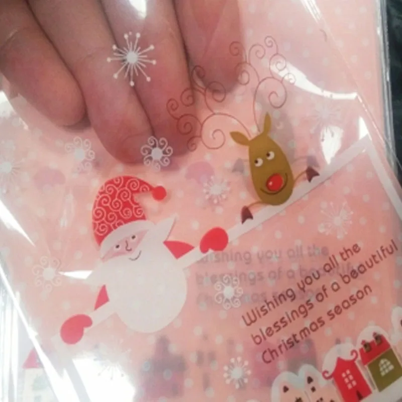 Santa Claus Cookie Candy Bag Packaging Self-adhesive Bags Biscuits Snack Baking Package Christmas Decor 100pcs 10*10cm 5zHH211 | Дом и сад
